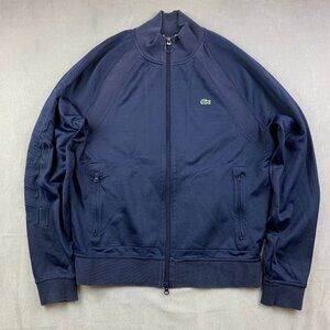 Lacoste Mens Sweater Large Blue Full Zip Long Sleeve Arm Spell Out Embroidered